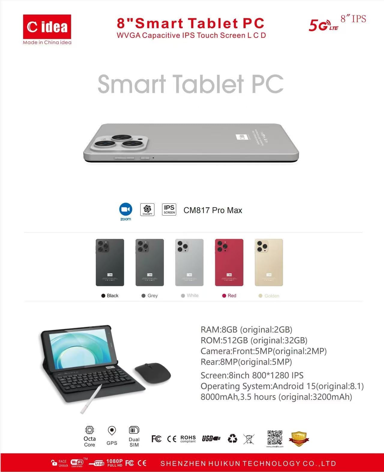 Cidea Tablette 8" CM817 PRO MAX 512GB STOCKAGE ET 8GB RAM 8000mAh