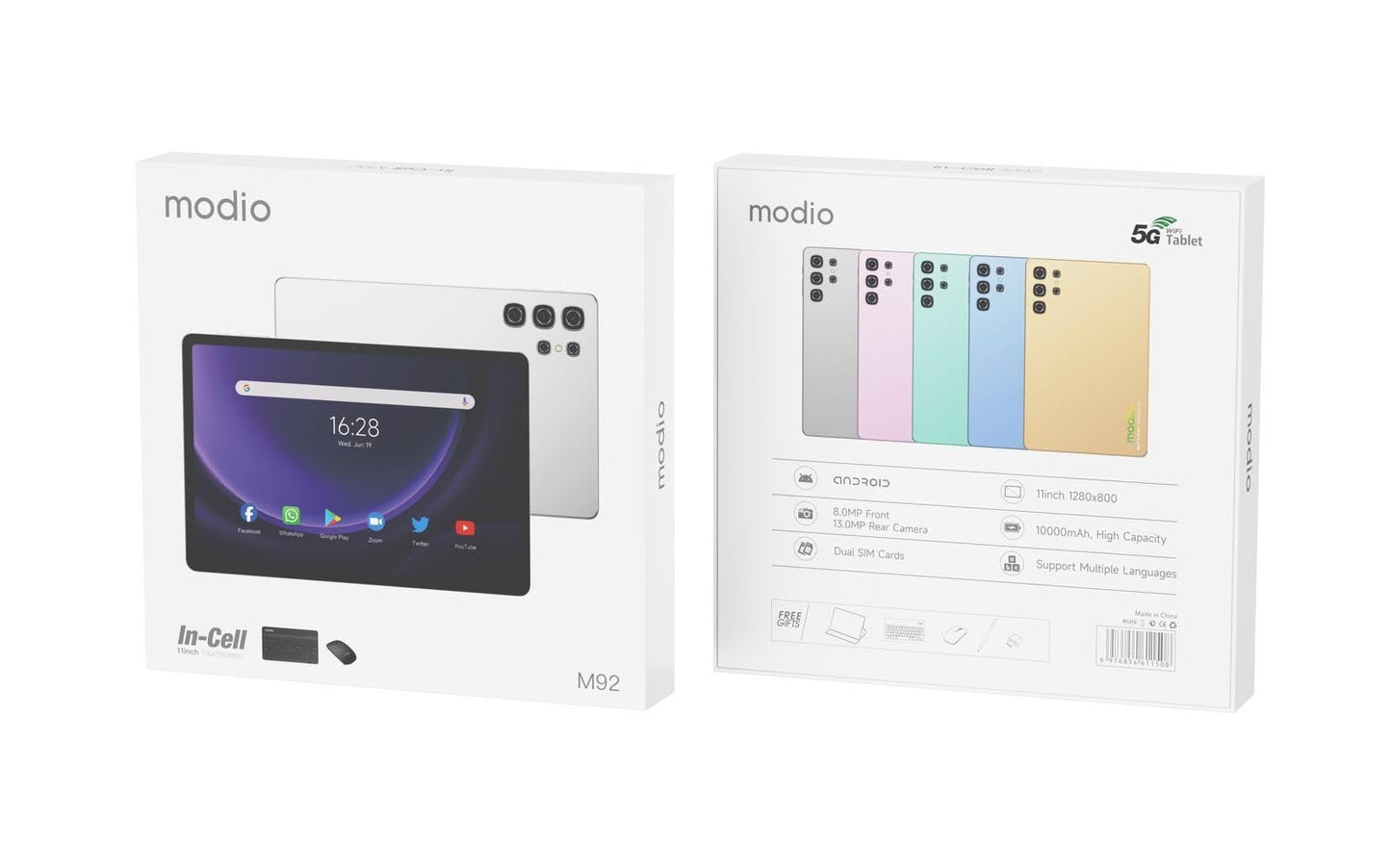 Modio M92 – Tablette PC Android 5G, 16 Go de RAM, 1 To de ROM, écran 11 pouces, batterie 10 000 mAh, clavier sans fil